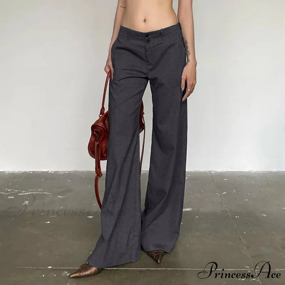 Grey Flared Palazzo Wide Leg Trousers pants-241228