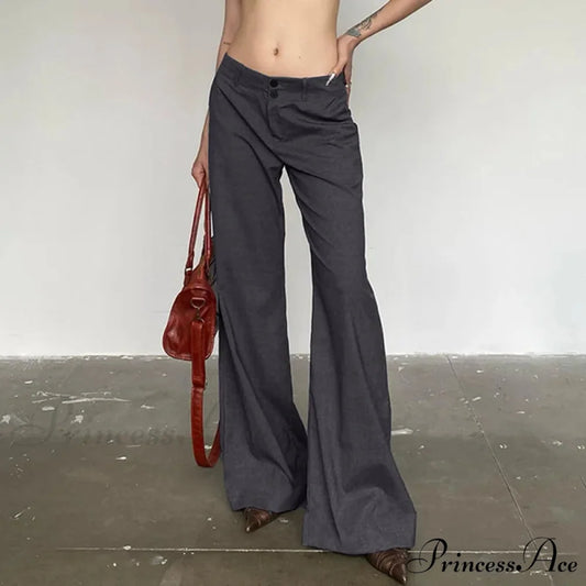 Grey Flared Palazzo Wide Leg Trousers pants-241228