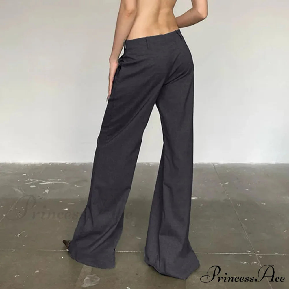 Grey Flared Palazzo Wide Leg Trousers pants-241228