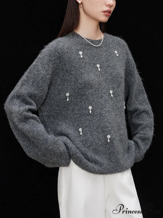 Grey Informal Pullover Jumper Dark Grey / XS swraters-241228