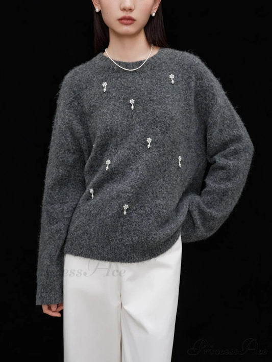 Grey Informal Pullover Jumper swraters-241228