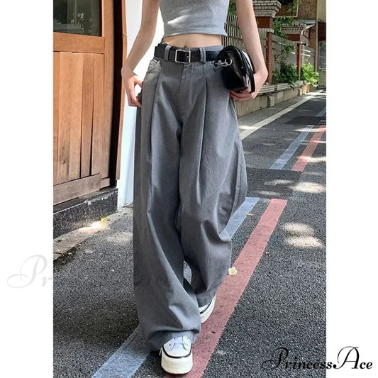Grey Retro Women Suit Trousers Gray / S pants-241228