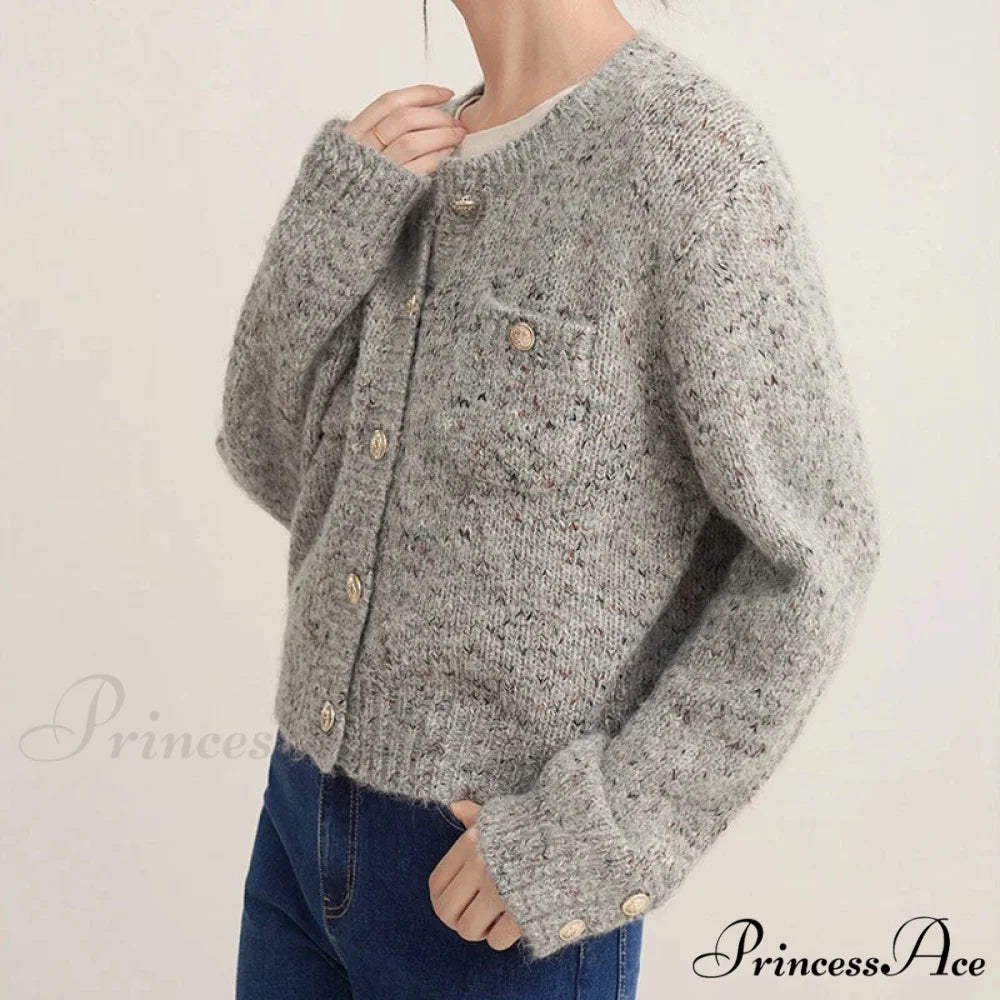 Grey Sophisticated Round-neck Button Cardigan GRAY / One Size cardigans-241228