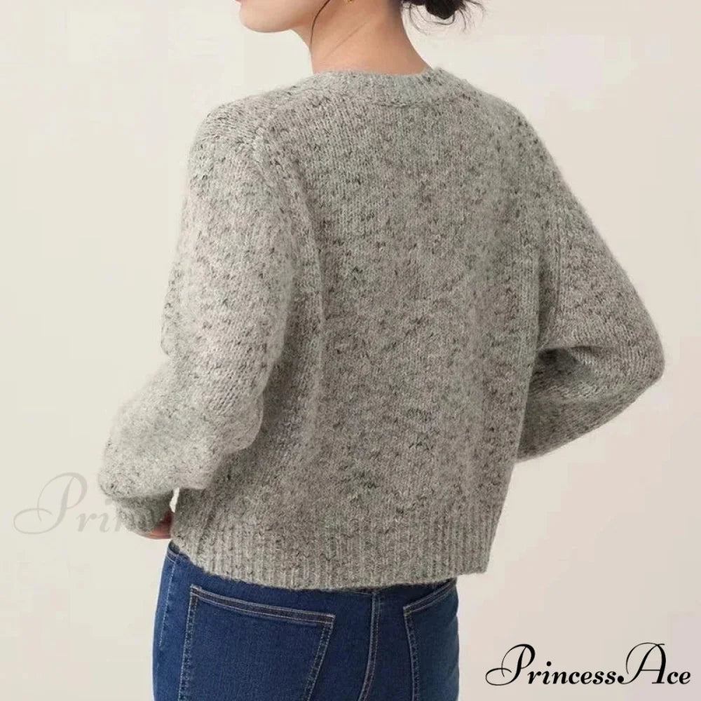 Grey Sophisticated Round-neck Button Cardigan GRAY / One Size cardigans-241228