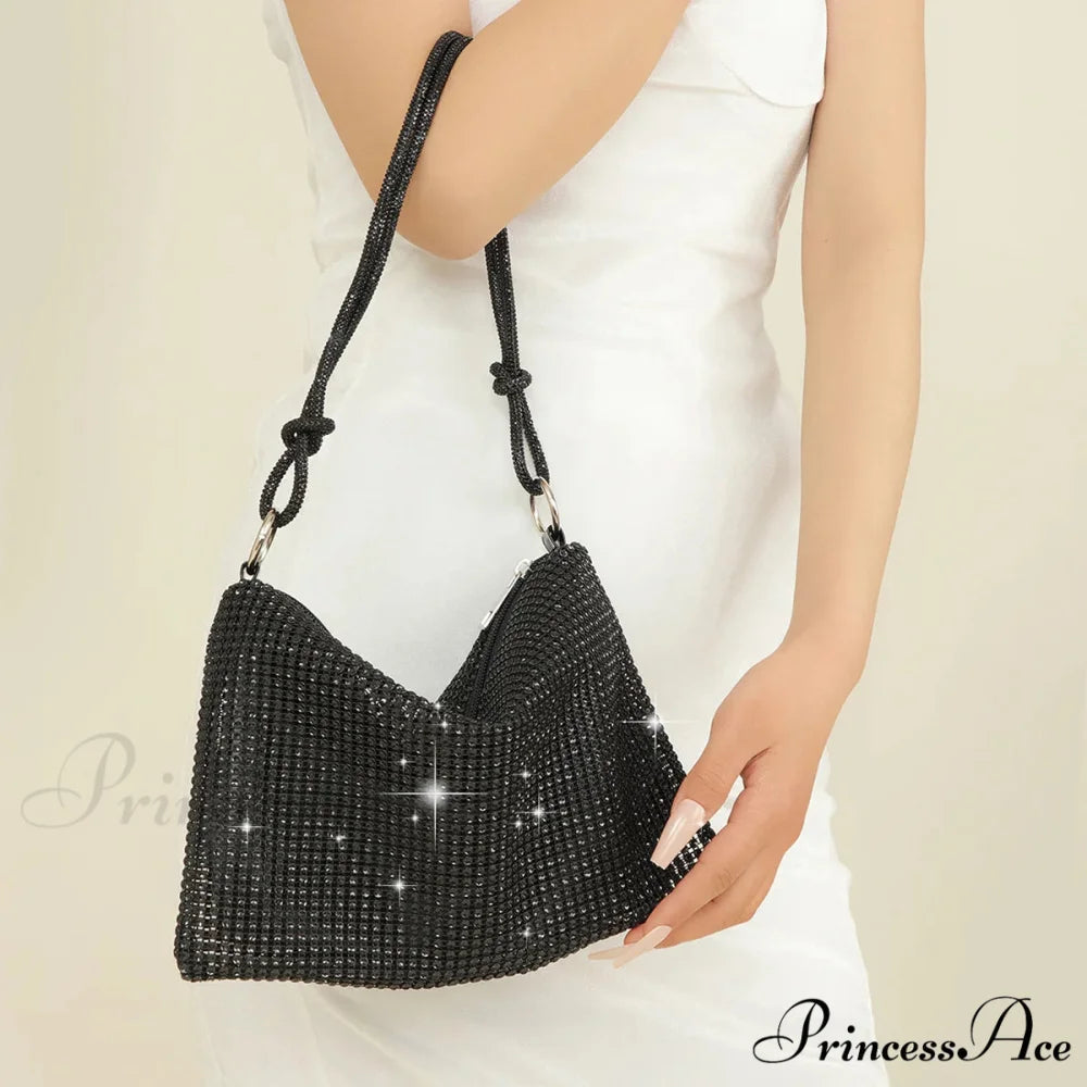 Grey Sparkling Rhinestone Underarm Evening Clutch Purse Black clutchbag-250126