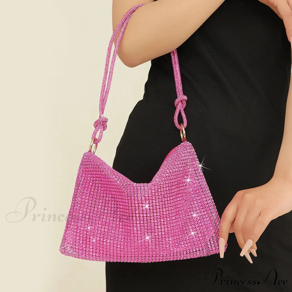 Grey Sparkling Rhinestone Underarm Evening Clutch Purse rose red clutchbag-250126