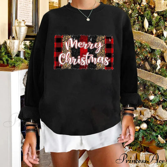 Grid Pattern Cartoon Winter Warm Hooded Crewneck Christmas Hoodie Black / S Christmas Hoodies-L