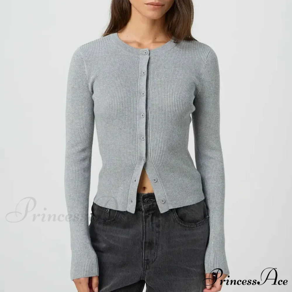 Grooved Slender Button-Up Extended Sleeve Cardigan cardigans-241228