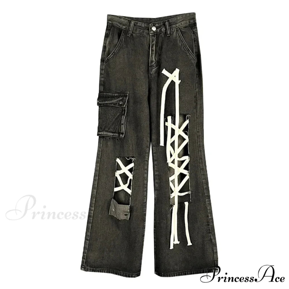 Grunge Ripped Hole Halloween Pants as picture / S