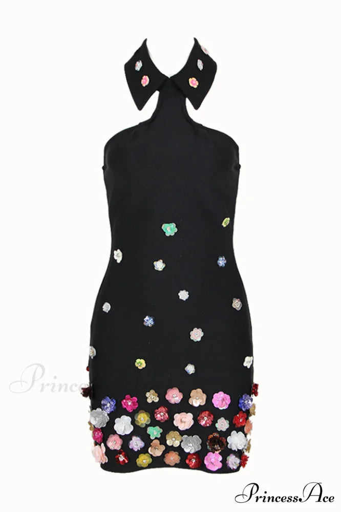 Gunnel Flower Stylish Embellished Bandage Dress S / Black