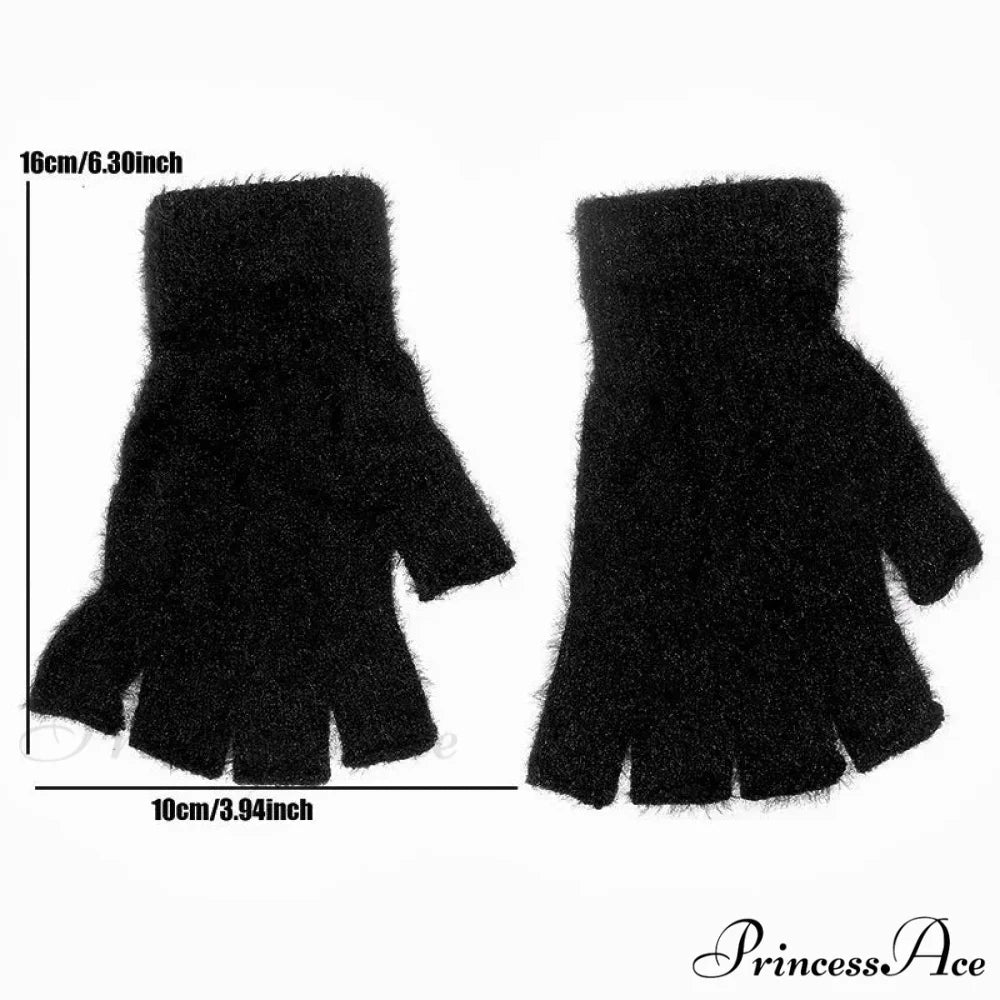 Half Finger Imitation Mink Cashmere Woolen Driving Glove for Winter Outdoor Christmas