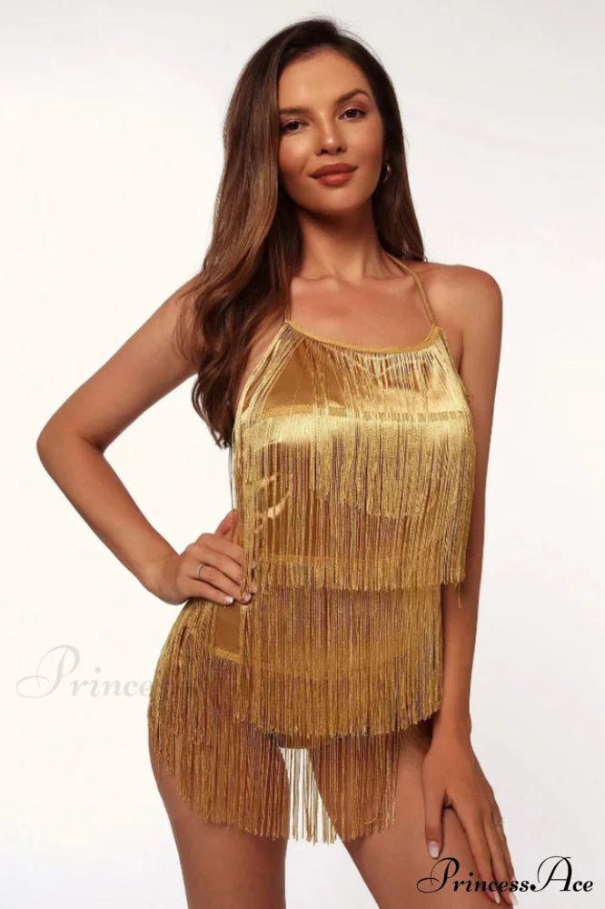 Halter Elegant Fringe Romper S / 1#