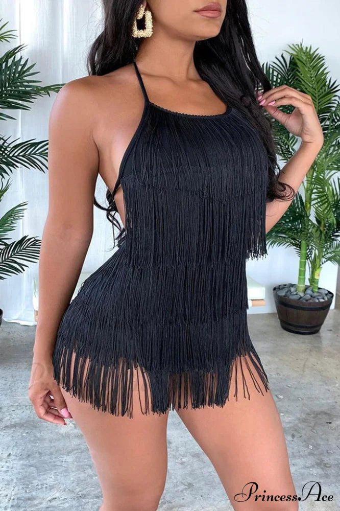 Halter Elegant Fringe Romper S / 5#