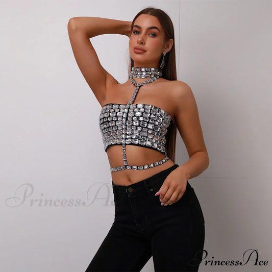 Halter Embellished Lace-Up Bandage Crop Formal Dress promdress-250223