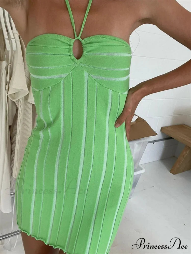 Halter Knitted Envelop Mini Dress minidress-250223