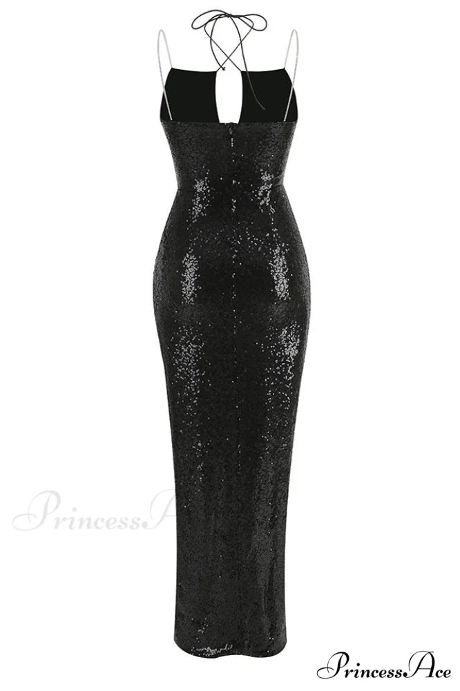 Halter Lace Up Charming Sequin Maxi Dress