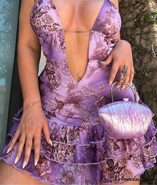 Halter Lace-Up Frilled Mini Dress minidress-250223