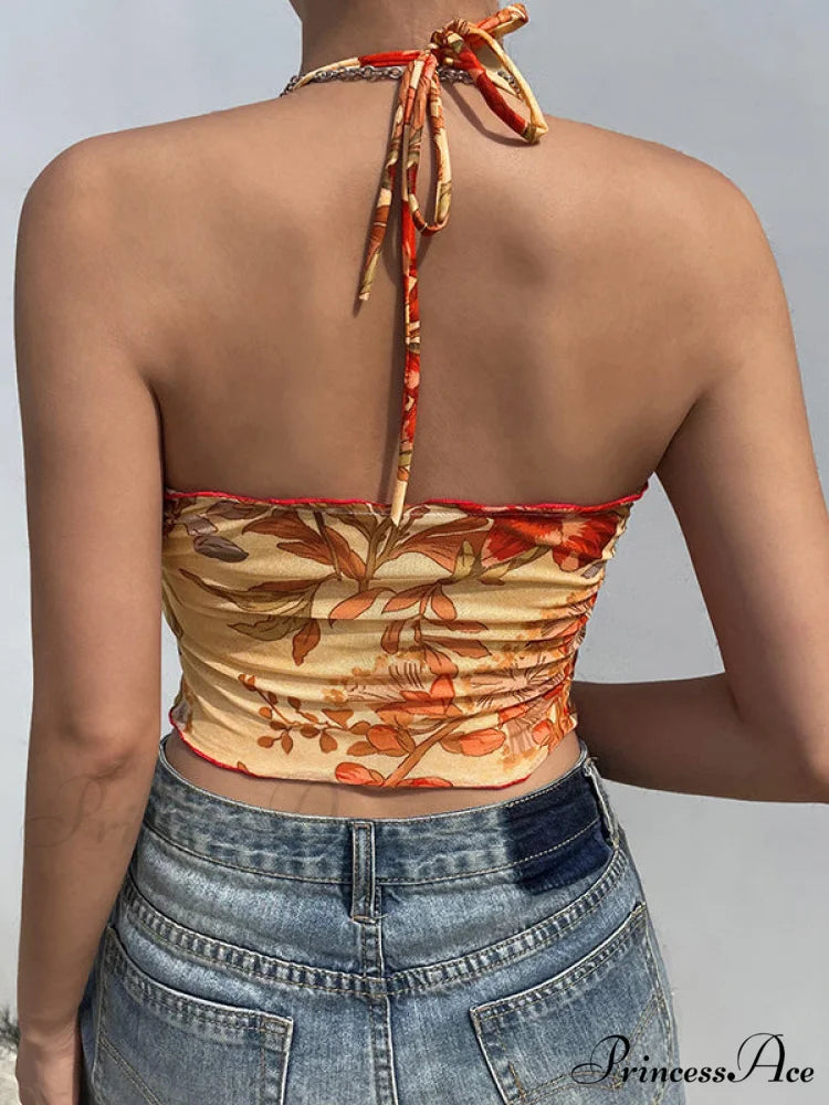 Halter Letter Heart Trendy Print Crop Top