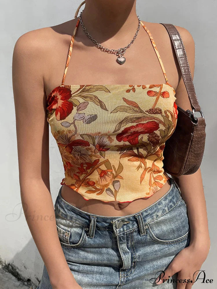 Halter Letter Heart Trendy Print Crop Top