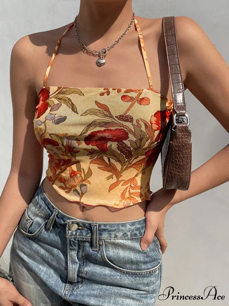 Halter Letter Heart Trendy Print Crop Top