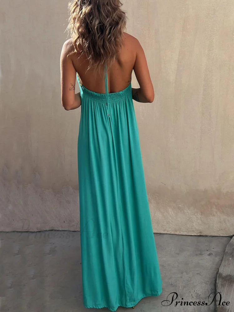 Halter Neck Casual Charming Resort Maxi Dress