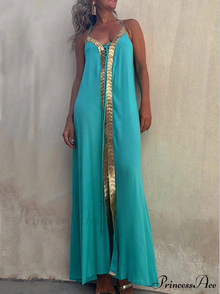 Halter Neck Casual Charming Resort Maxi Dress