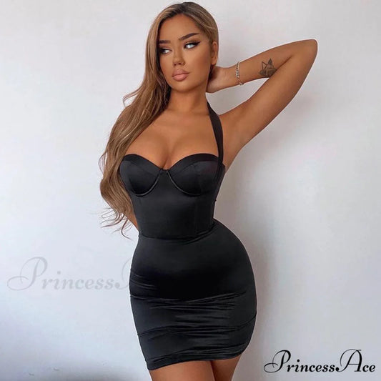 Halter Neck Graceful Black Maxi Dress S / Black