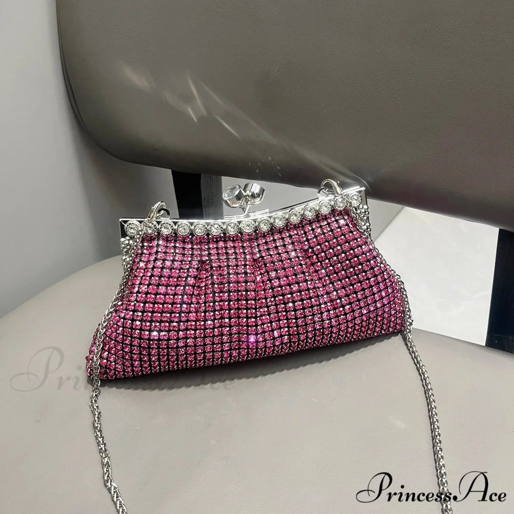Handcrafted Sparkling Evening Clutch Purse Designer Bag Rose Red clutchbag-250126