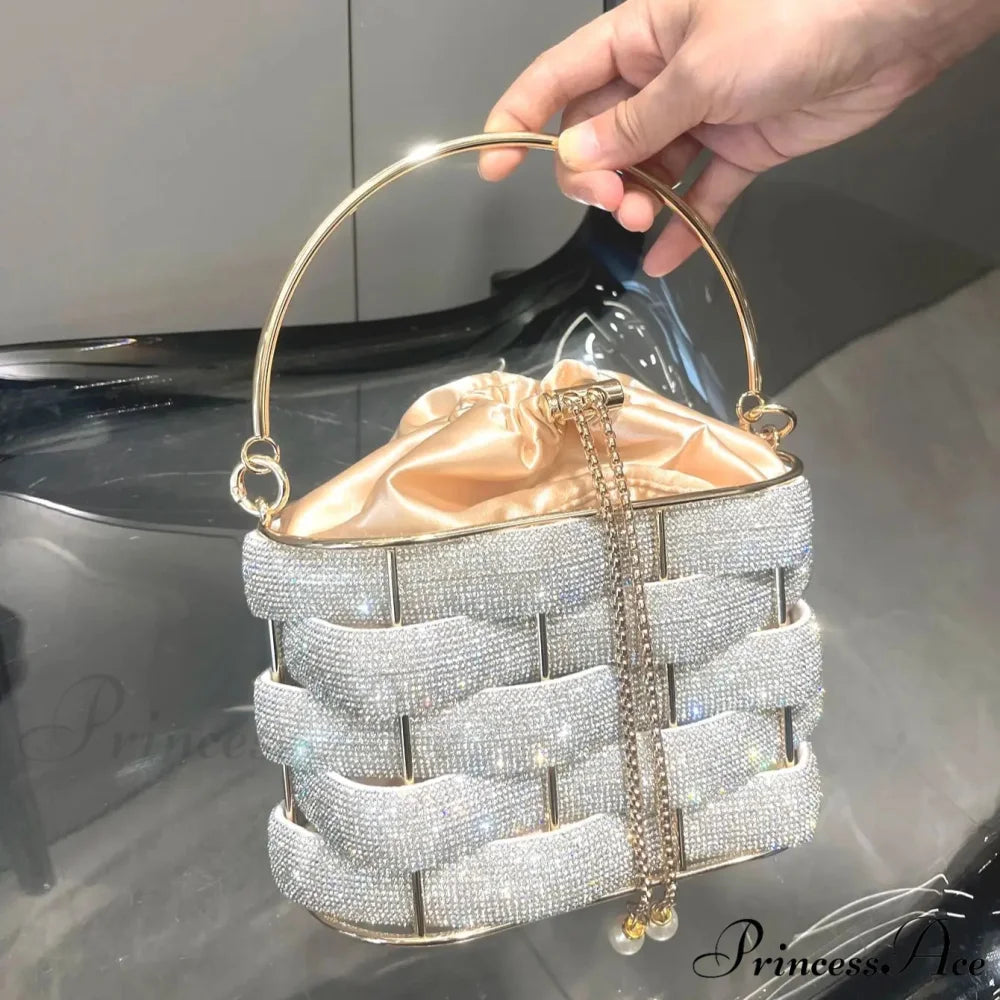 Handcrafted Sparkling Gemstone Lavish Crystal Purse Pail Bag clutchbag-250126