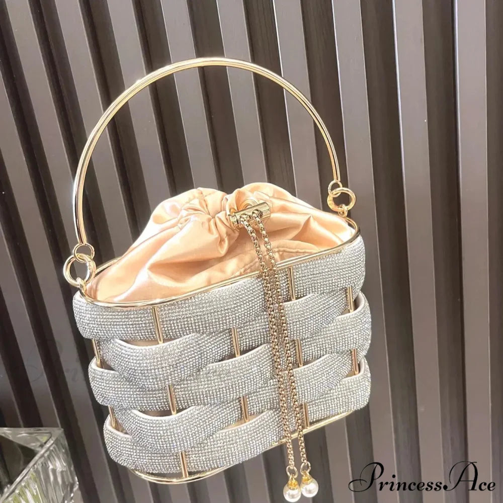 Handcrafted Sparkling Gemstone Lavish Crystal Purse Pail Bag clutchbag-250126