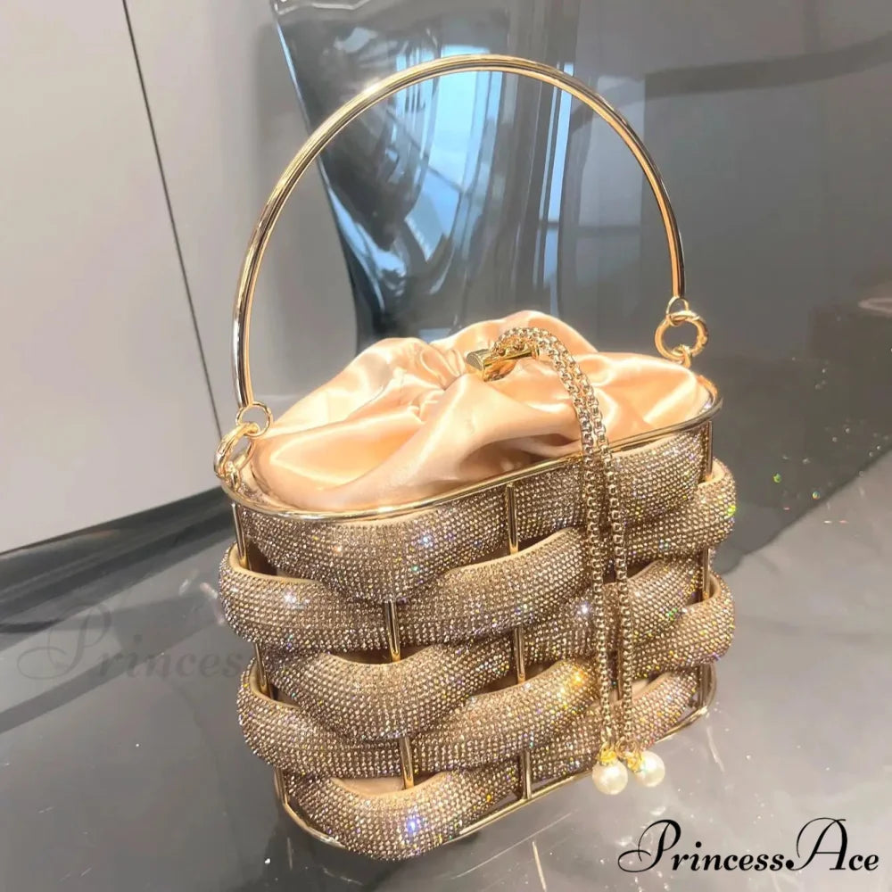 Handcrafted Sparkling Gemstone Lavish Crystal Purse Pail Bag clutchbag-250126