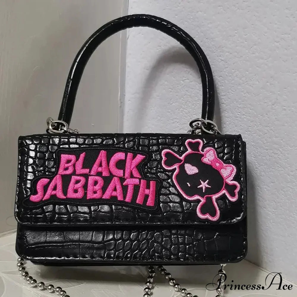 Harajuku Y2k Gothic Punk Chain Handle Casual Crossbody Vintage Black Bag Black