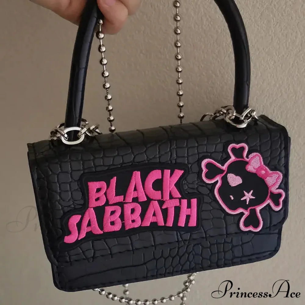 Harajuku Y2k Gothic Punk Chain Handle Casual Crossbody Vintage Black Bag Black