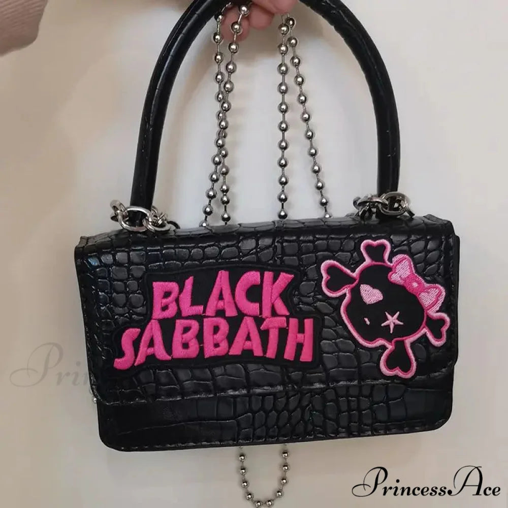 Harajuku Y2k Gothic Punk Chain Handle Casual Crossbody Vintage Black Bag Black