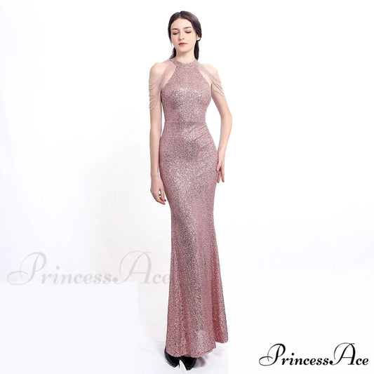 Harper formal Stylish sequin halterneck dress PINK / XS