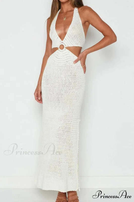 Haven Crochet Maxi Charming Cover Up Dress S / White