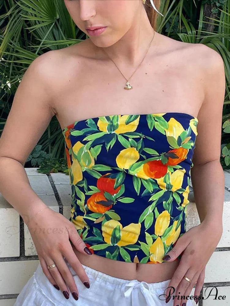 Hawaii Scene Graceful Printed Crop Top Blue / S