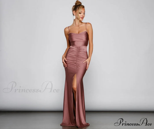 Hazel-Anne Formal Stylish Ruched Mermaid Dress MAUVE / XS