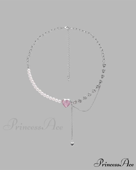 Heart and Pearl Diamond Necklace