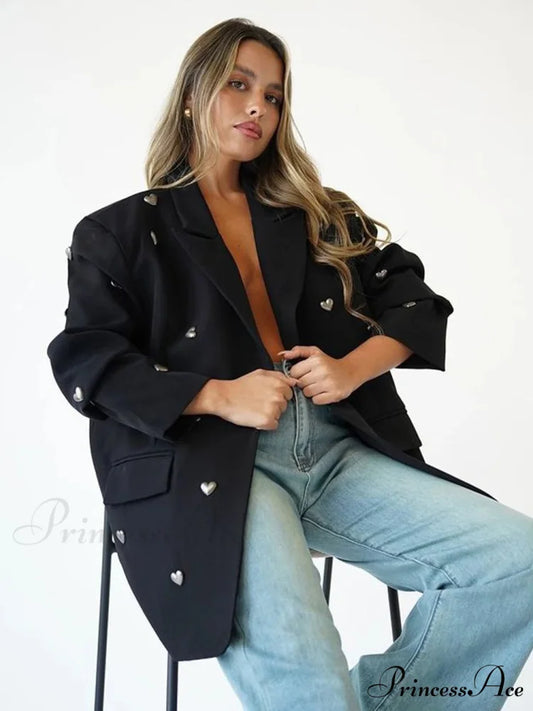 Heart Decoration Blazer Coat Black / S