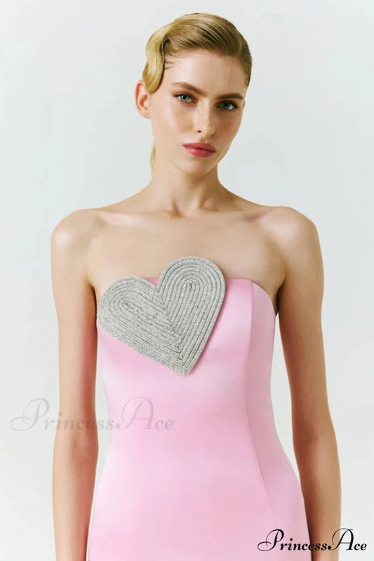 Heart Embellished Strapless Charming Cady Column Dress
