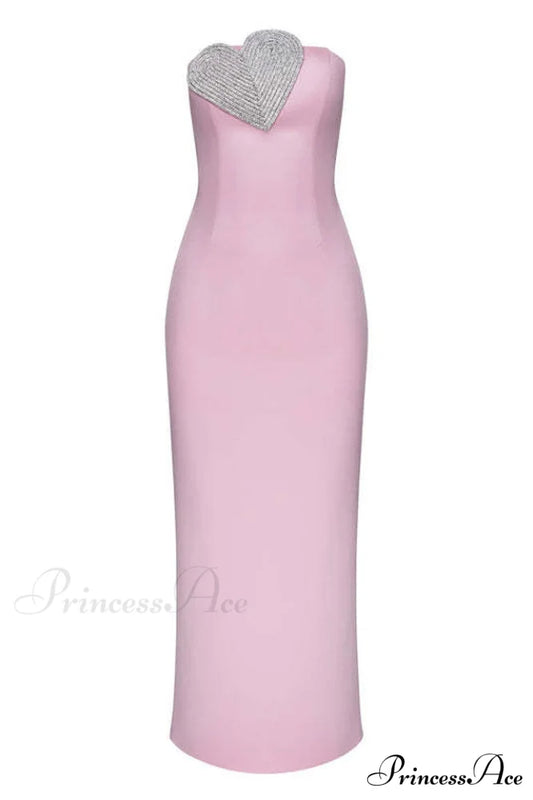 Heart Embellished Strapless Charming Cady Column Dress XS / Pink
