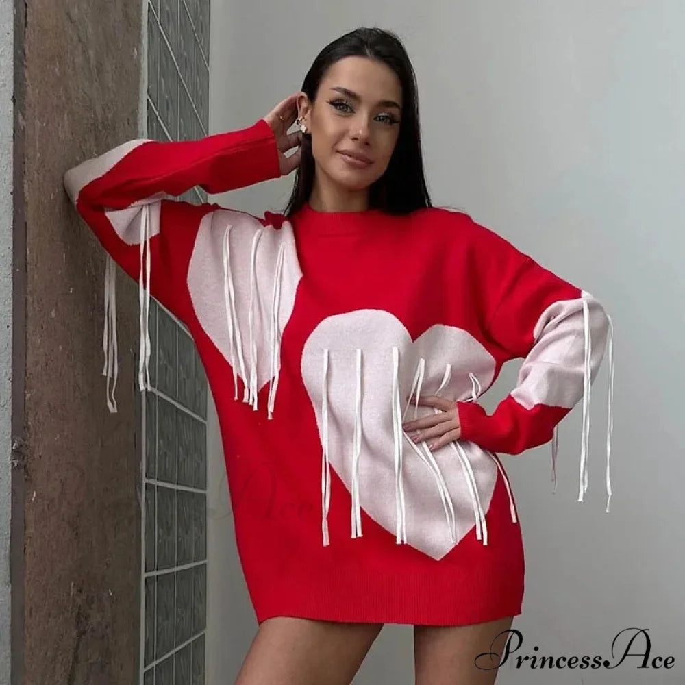 Heart Pattern Round Neck Long Sleeve Sweater swraters-241228