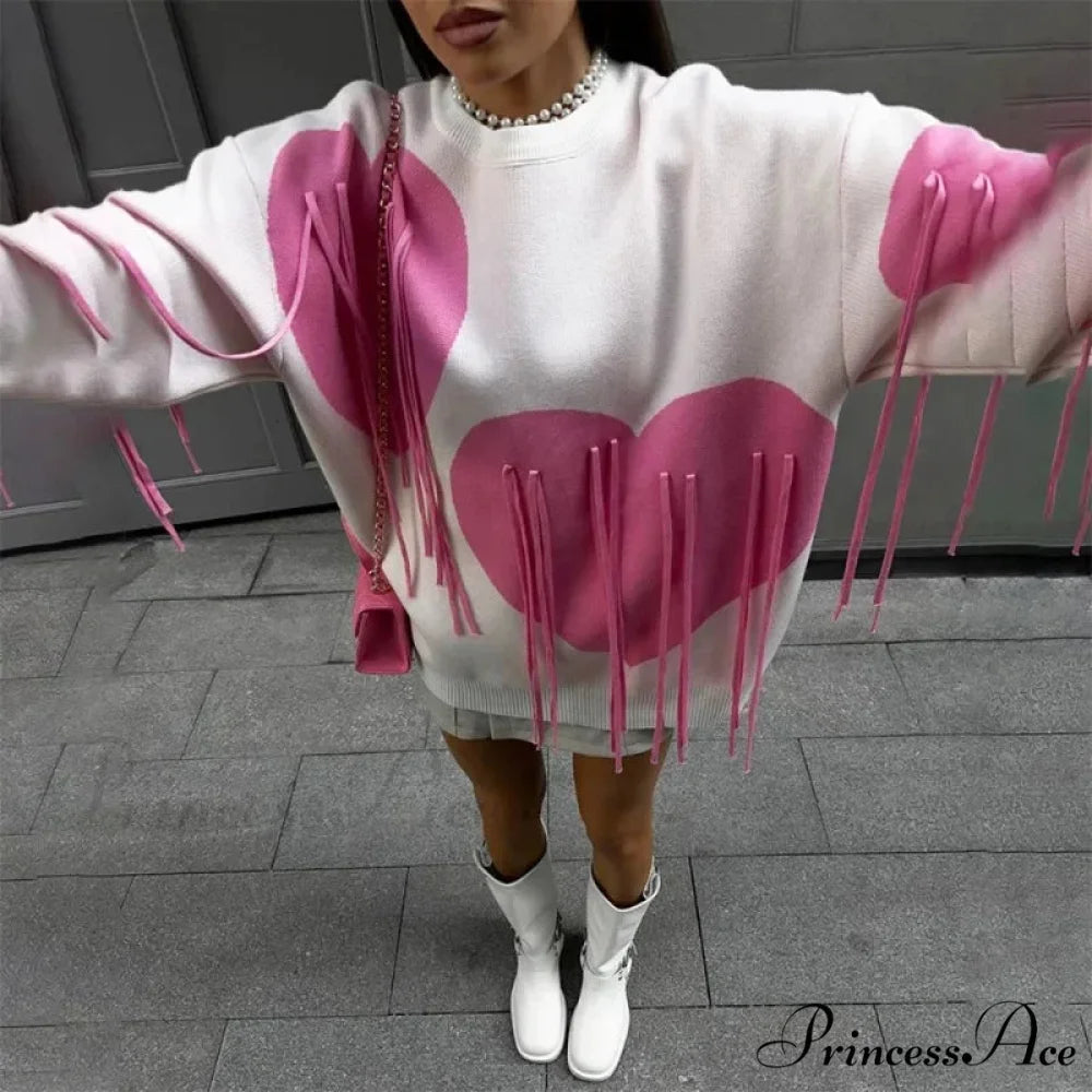 Heart Pattern Round Neck Long Sleeve Sweater swraters-241228