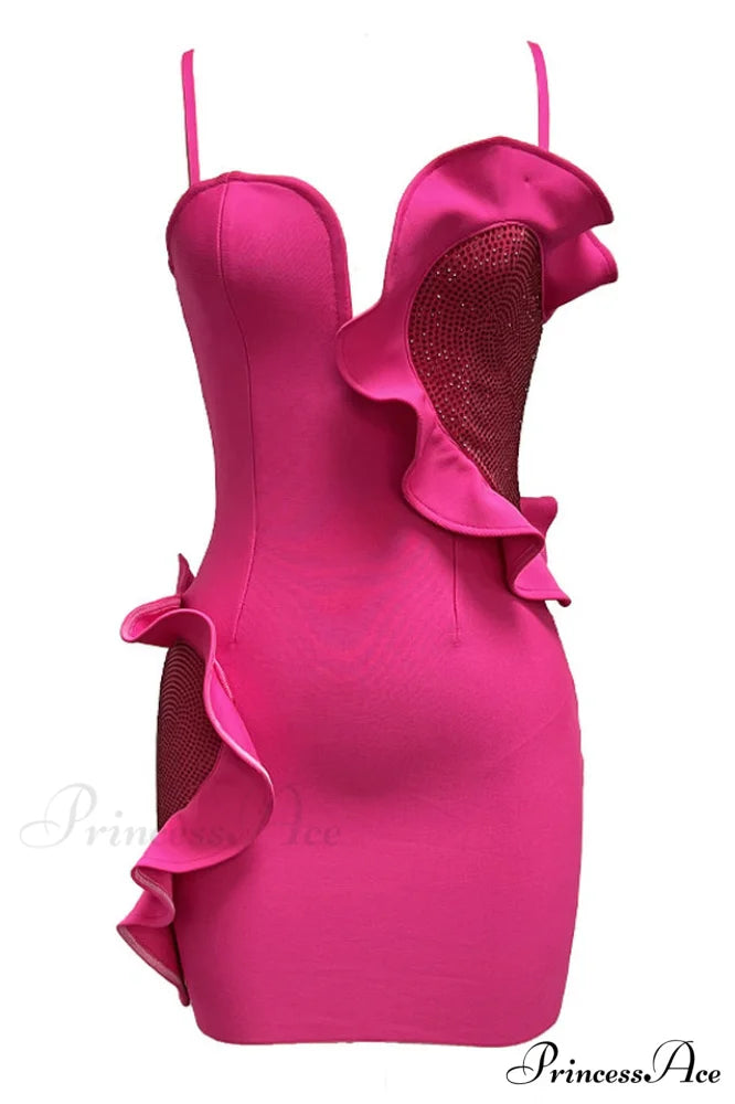 Heart Ruffle Stylish Fuchsia Mini Dress