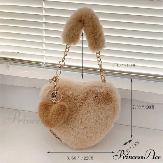 Heart-shaped Artificial Fur Plush Petite Crossbody Purse handbag-250126