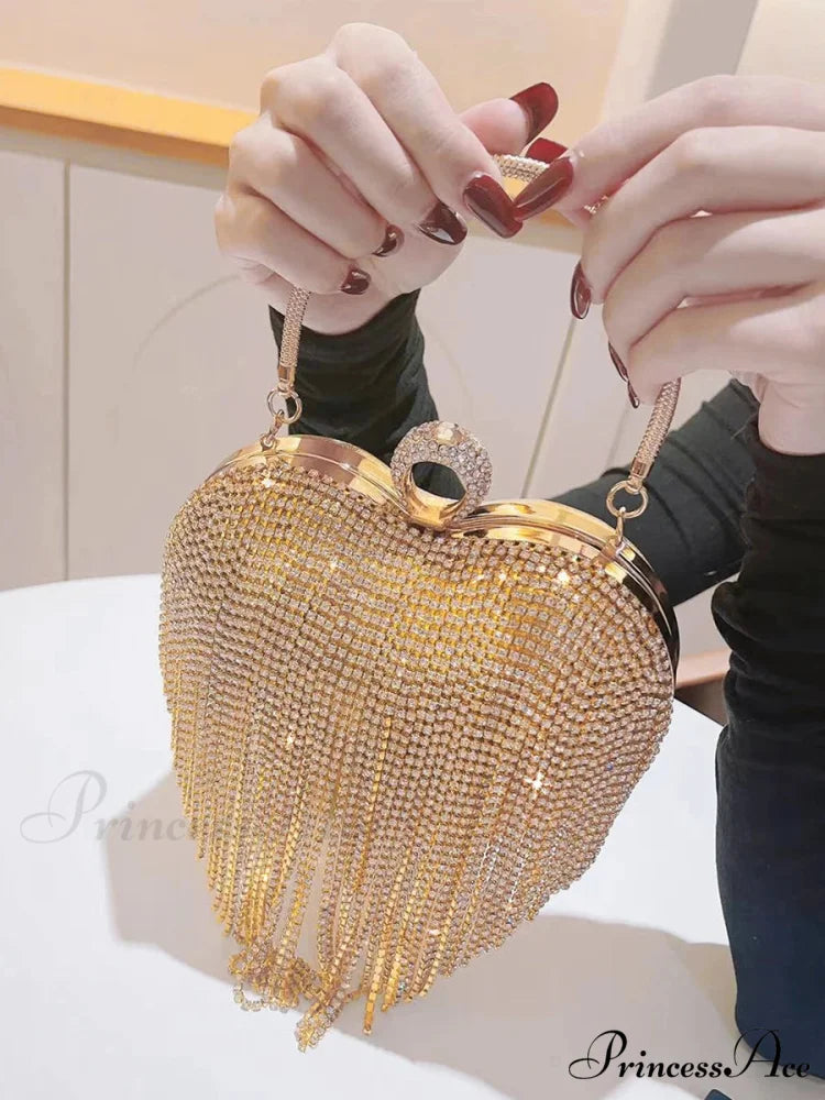 Heart Shaped Sparkling Clutch Evening Opulent Gem Wedding Purse clutchbag-250126