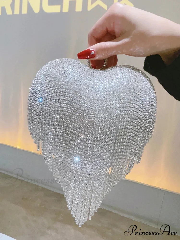 Heart Shaped Sparkling Clutch Evening Opulent Gem Wedding Purse clutchbag-250126