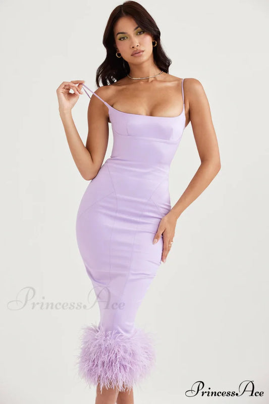 Helena Orchid Stylish Satin Midi Dress XS / Orchid