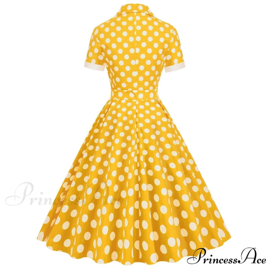 Hepburn Retro Flare Polka Dot Vintage Swing Robe Short Sleeve A Line Sun With Bow Birthday Elegant Tea Dress